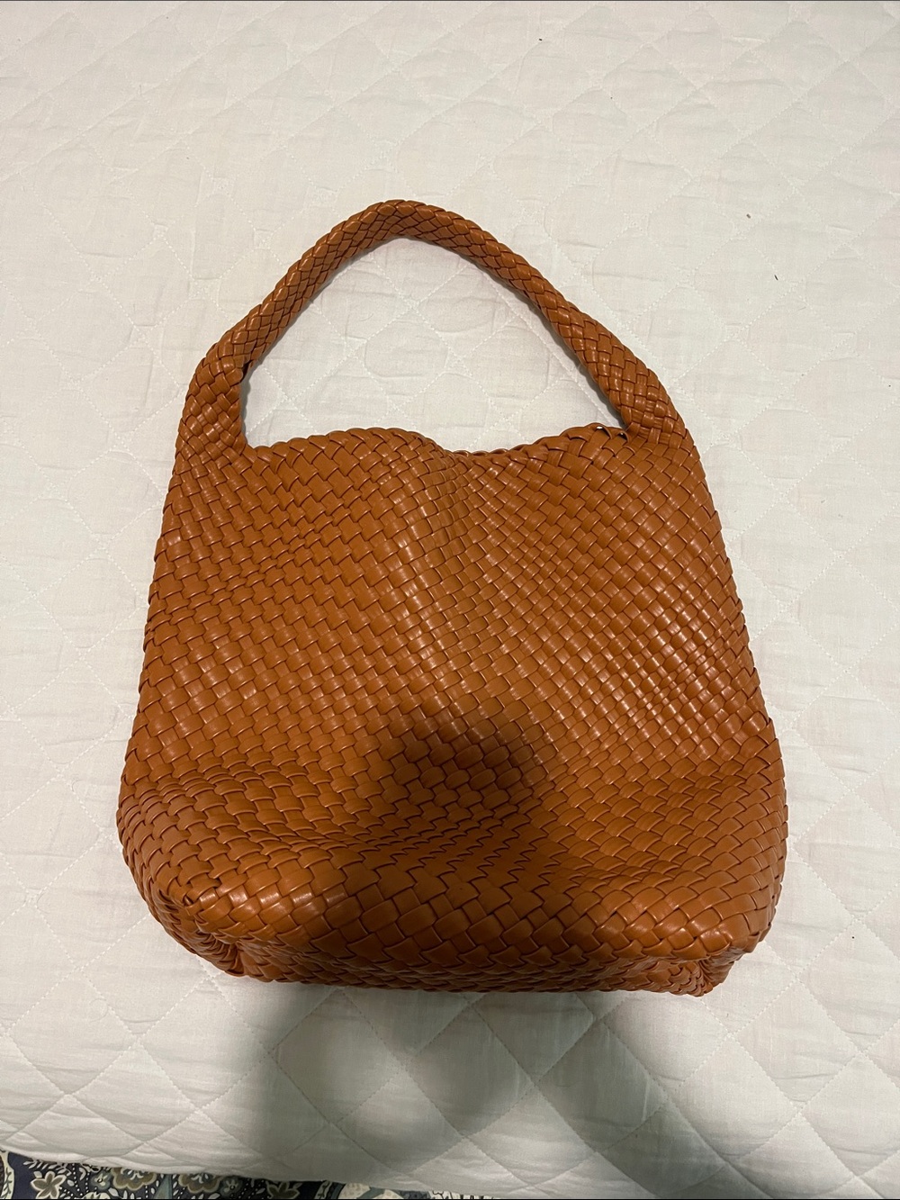 Woven Leather Shoulder Bag in Cognac Brown